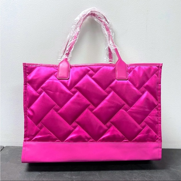 Kurt Geiger Quilted Recycled Top Zip Expandable Shopper Fushia Pink Tote Bag - Picture 2 of 11